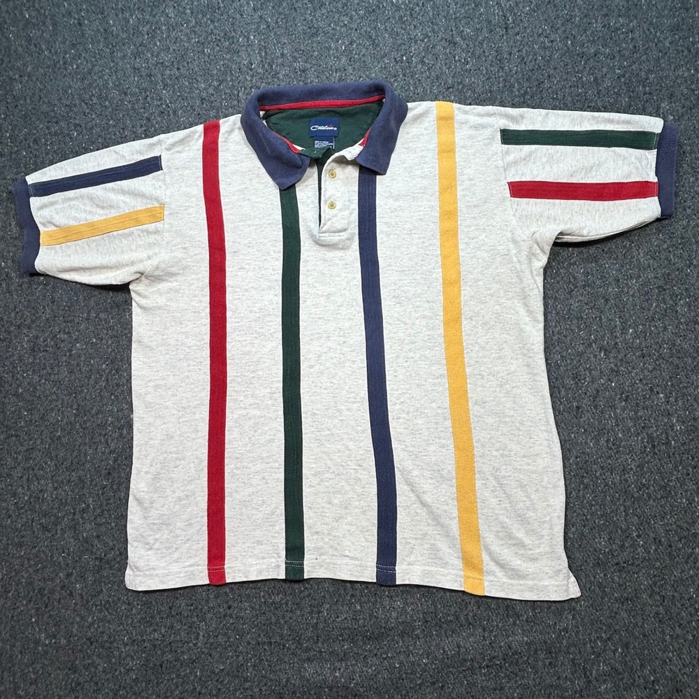 Catalina Vertical Stripe Polo Sz M Mens‎ Grey Multi Color 90s Skater Retro Shirt